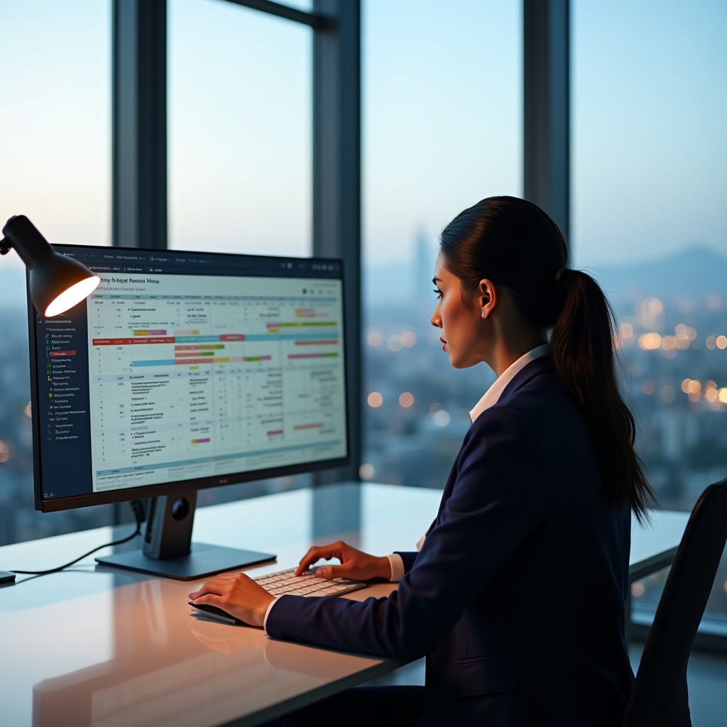 Designer working on a structured monthly report template layout
